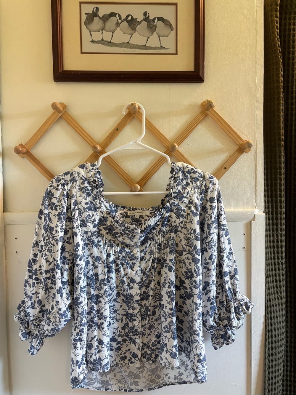 cupcakes & cashmere Blue Floral Peasant Blouse